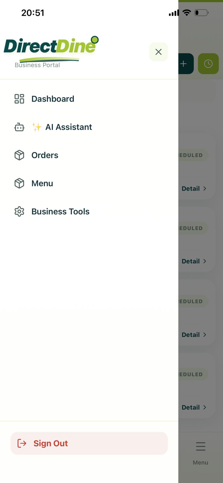 Direct Dine app preview screen 4 of 8